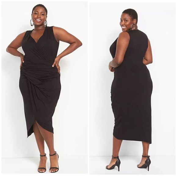 Lane Bryant Black Sleeveless Draped Wrap Cocktail Sheath Dress Size 26/28 - Picture 1 of 10